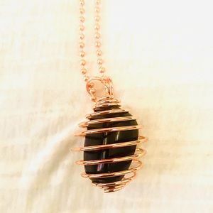 Obsidian Healing Stone w/ Copper Cage Necklace